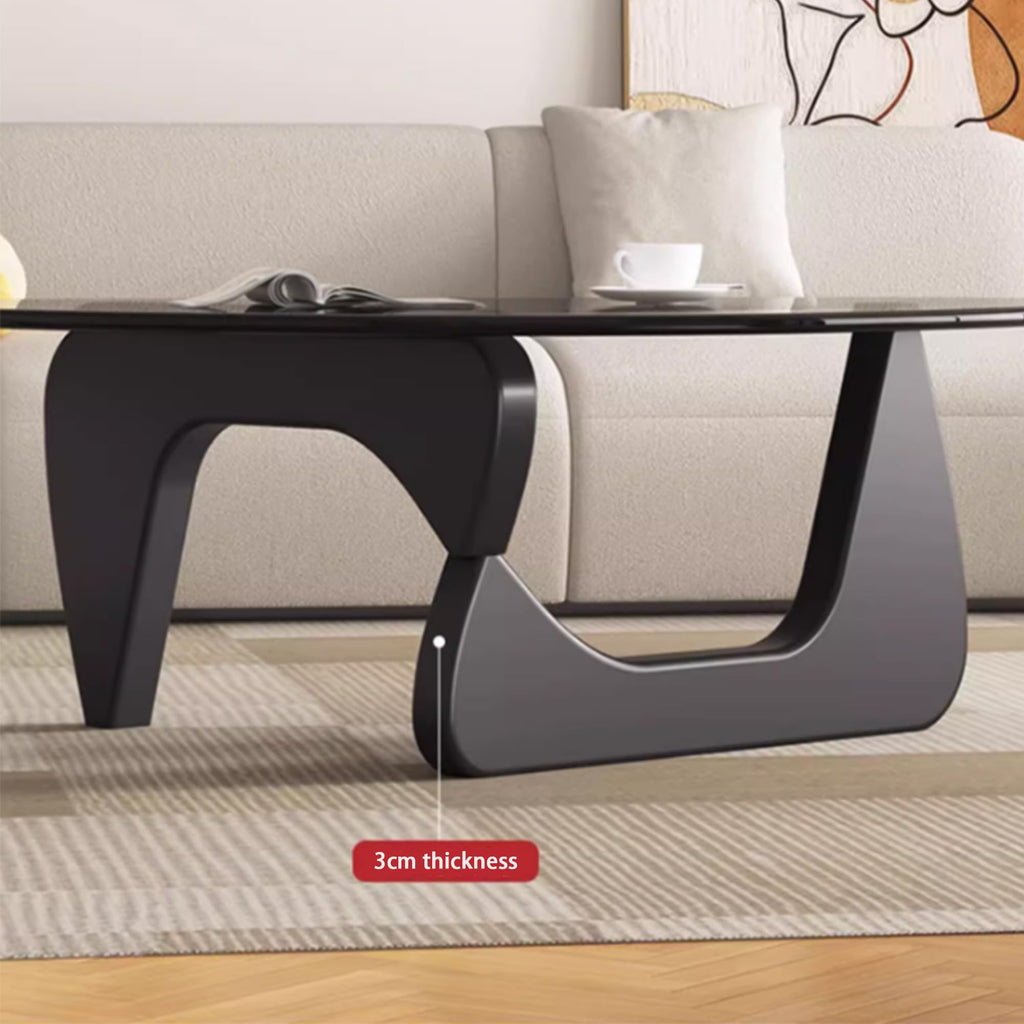 EASYSOUL Modern Glass Coffee Table, 32.68" D x 22.44" W x 15.75" H, Abstract Round Tea Tables for Living Room Home Office Industrial Cocktail Tables (Walnut-Brown Glass, 32.68")