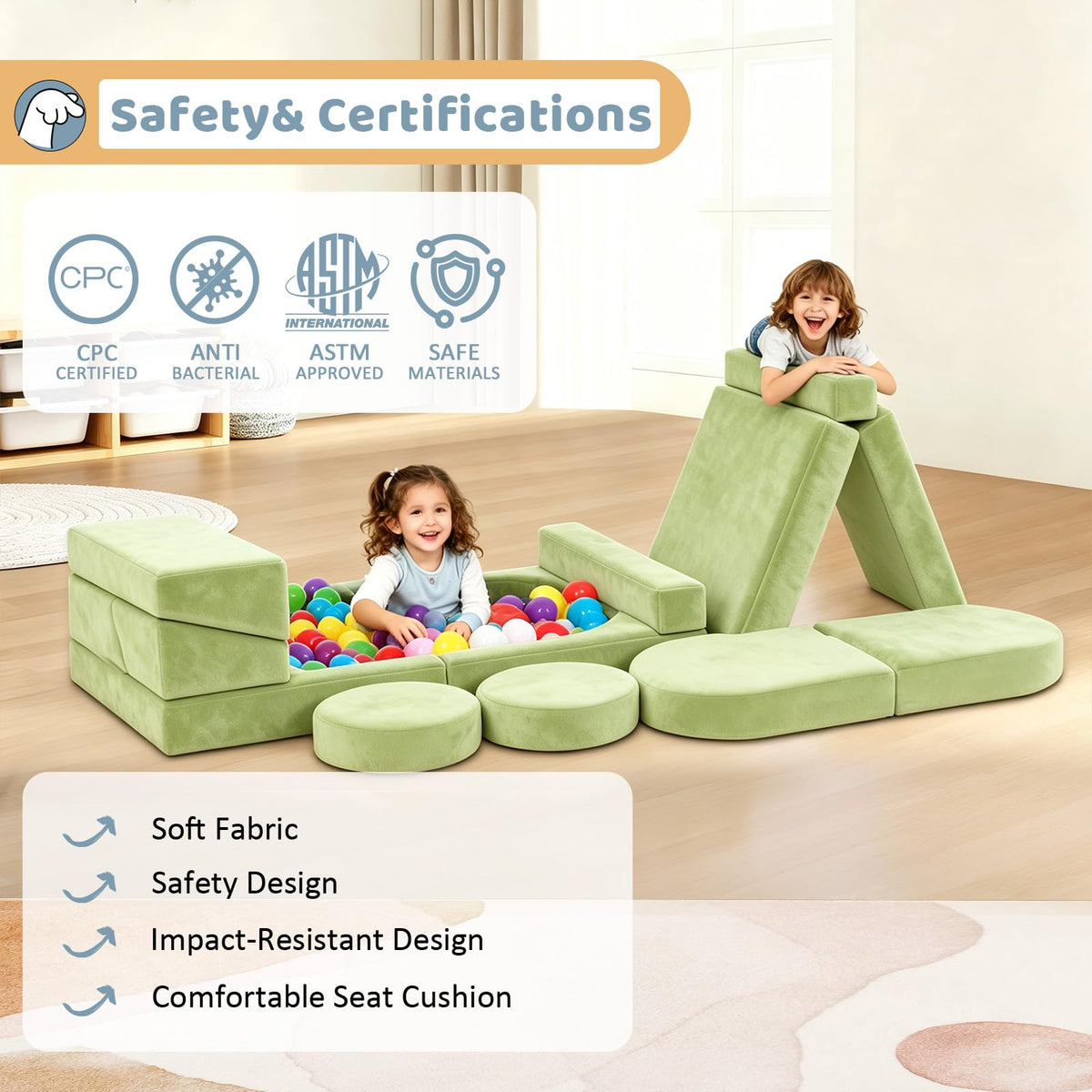 12pcs Modular Kids Play Couch, Convertible Toddler Sectional Sofa