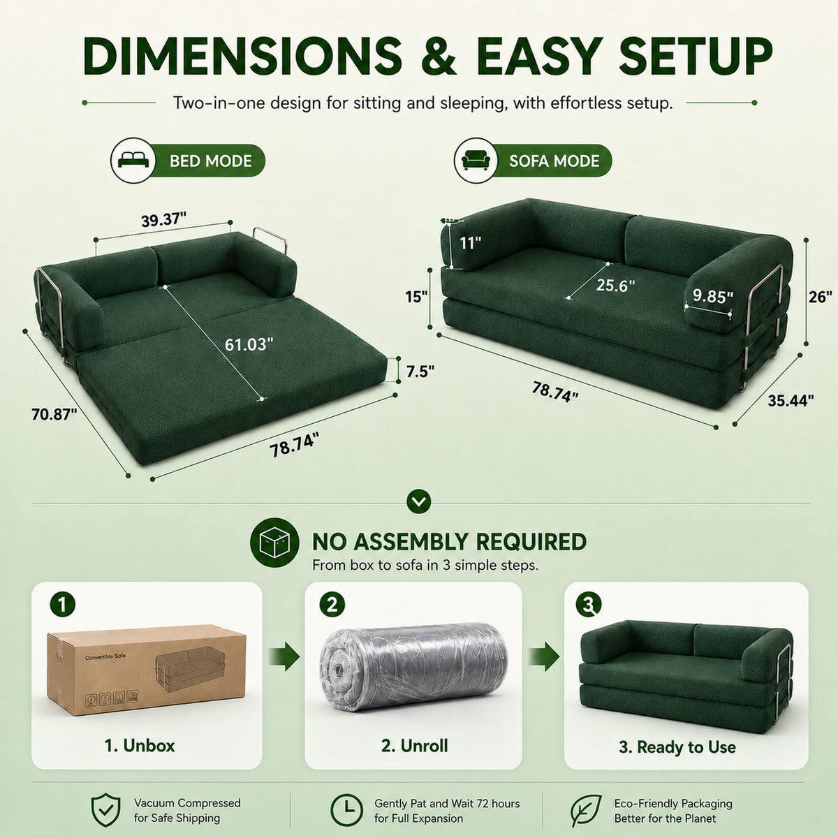 WHGBJA 79" 5 in 1 Convertible Sofa Bed Couch, Modular Sectional, Loveseat