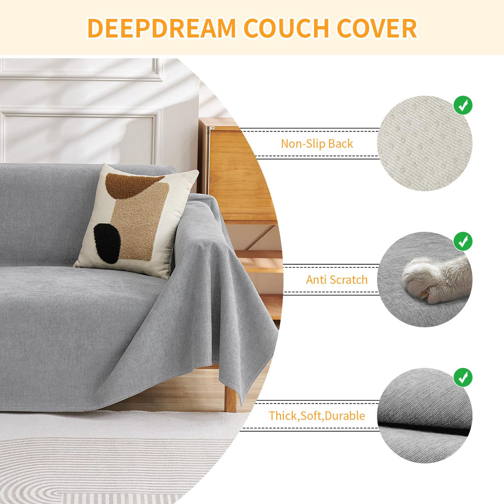 Deep Dream Cat-Scratch Resistant Couch Cover, Waterproof Sofa Cover for 3 Cushion Couch Washable, Pet Friendly Couch Protectors Anti Slip Thickened Sofa Slipcovers for Dogs Pets, 91" x 150", Brown
