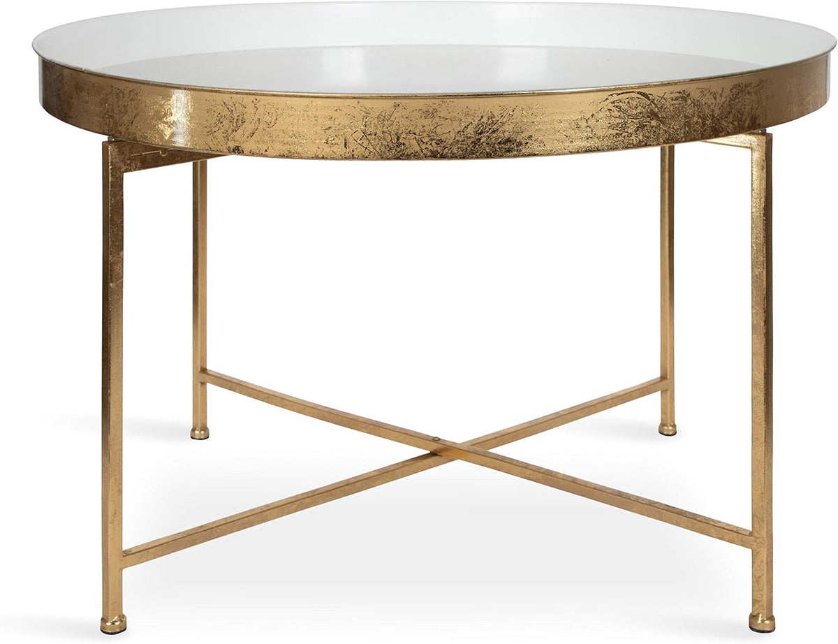 Kate and Laurel Celia Modern Glam Round Metal Coffee Table, 28.25" x 28.25" x 19", White and Gold Leaf, Chic Sophisticated Accent Table