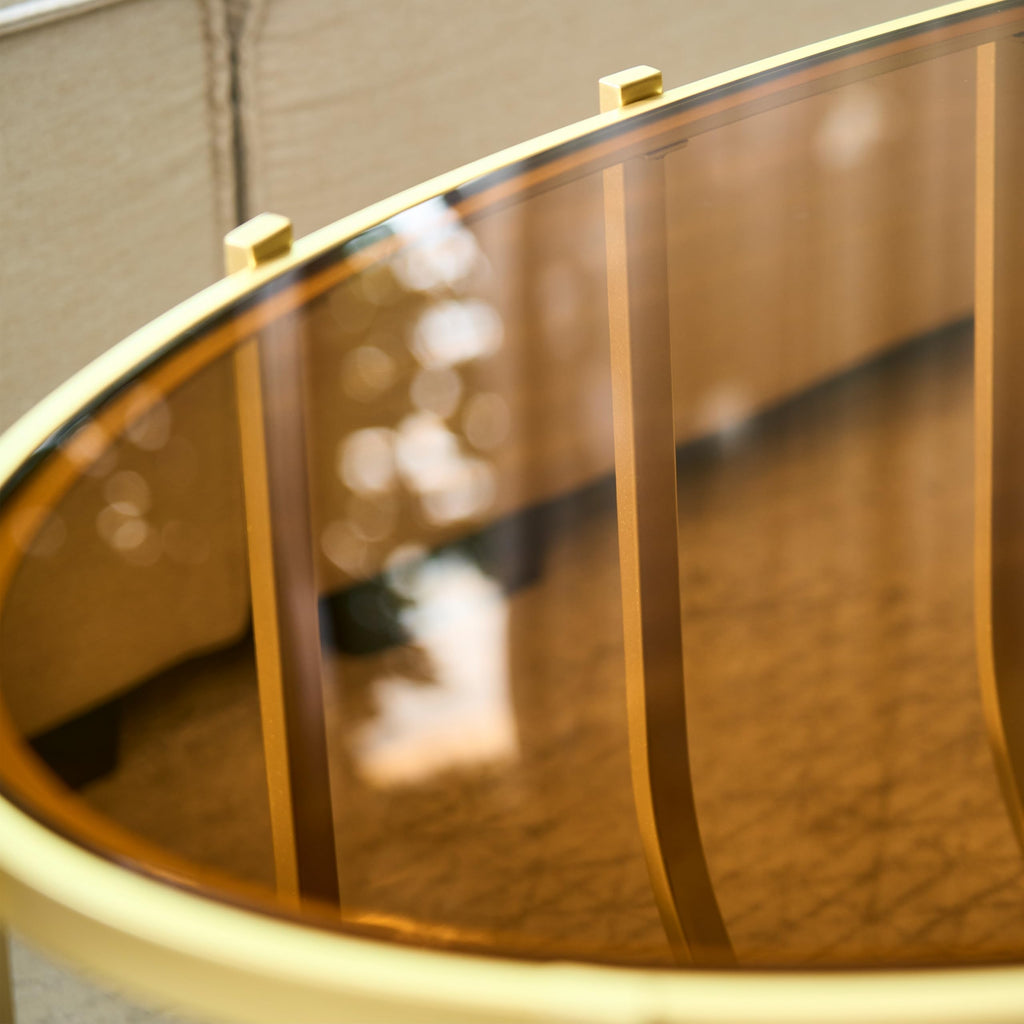 Saint Mossi Gold Round Coffee Table with Clear Glass Top and Glass Shelf