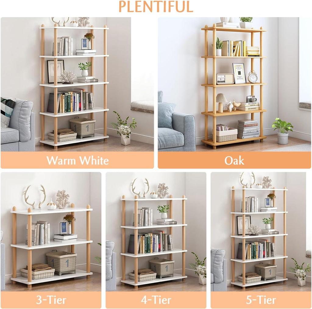 IOTXY 5-Tier Wooden Shelf Bookcase, Freestanding Open Bookshelf, Oak