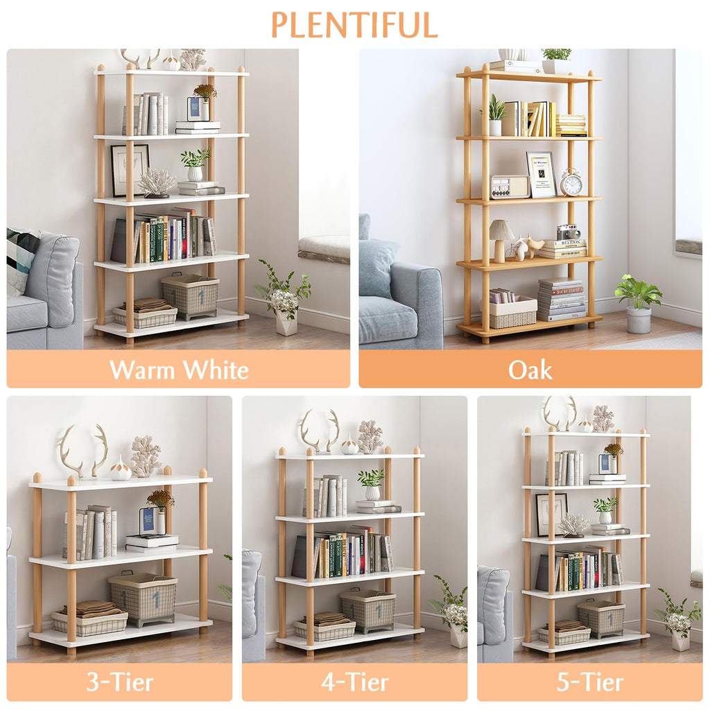 IOTXY 5-Tier Wooden Shelf Bookcase, Freestanding Open Bookshelf, Oak