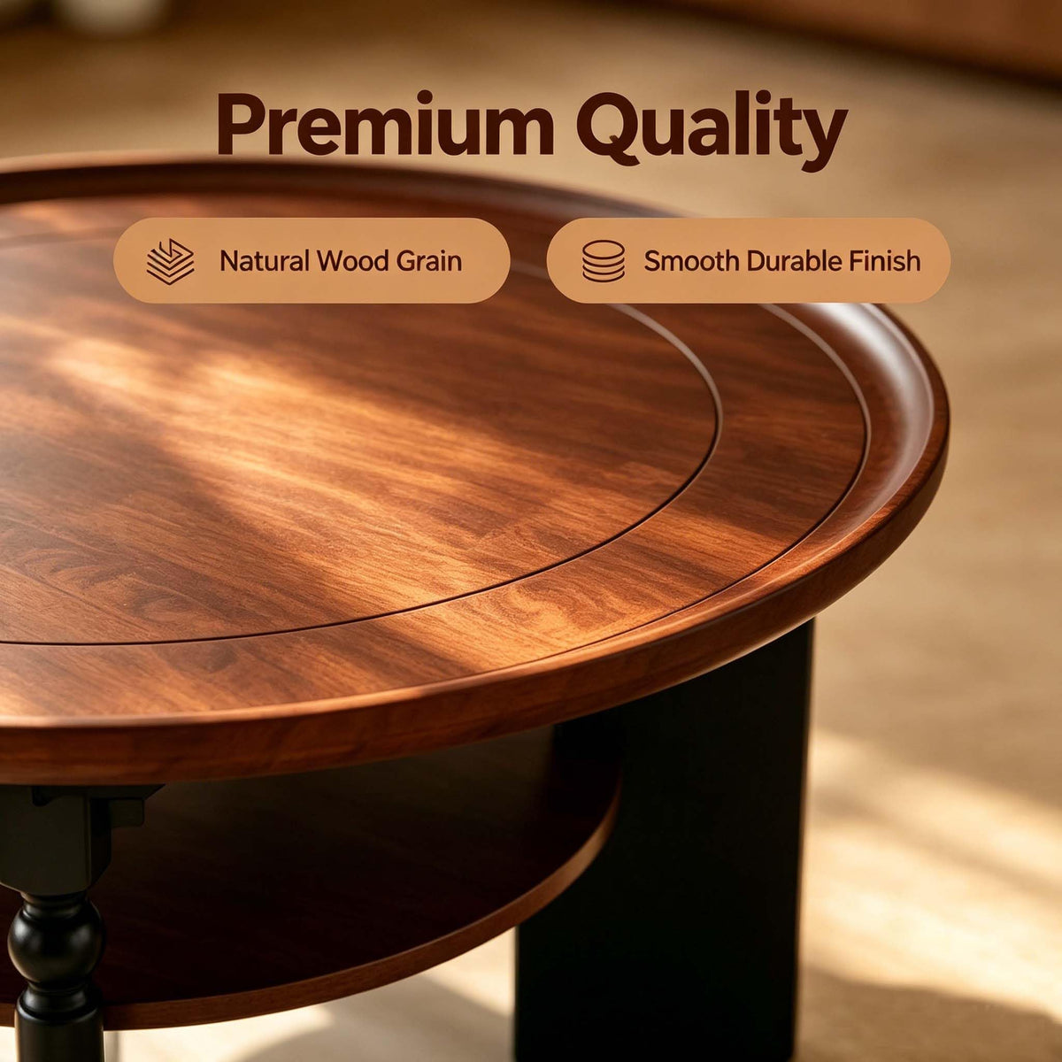 31.5" Round Wood Coffee Table, Mid-Century Modern, Walnut