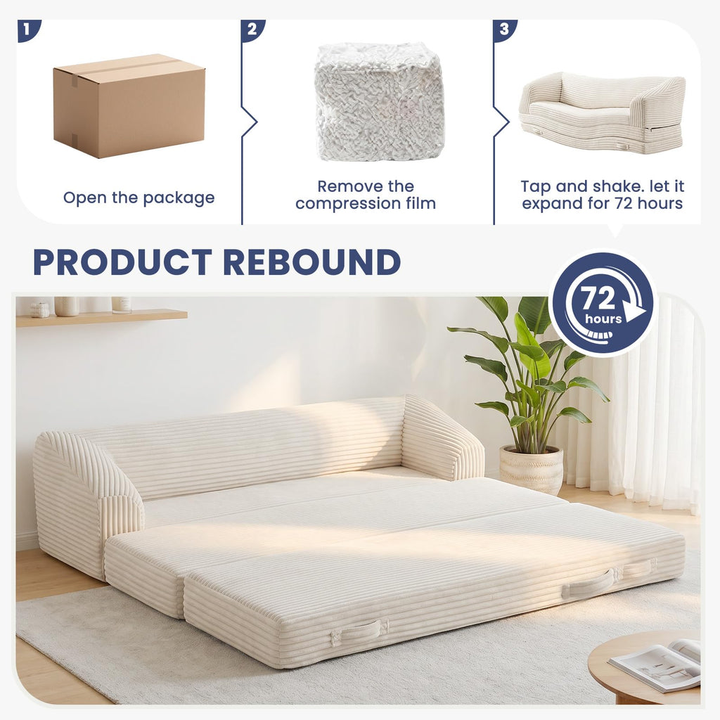 Convertible Folding Sofa Bed, 2-in-1 Single Boneless Sofa with Soft Corduroy & Ultra-Thick Backrest, Foldable Boneless Chair Lounger Sleeper Sofa for Small Apartment, Living Room, Home Office