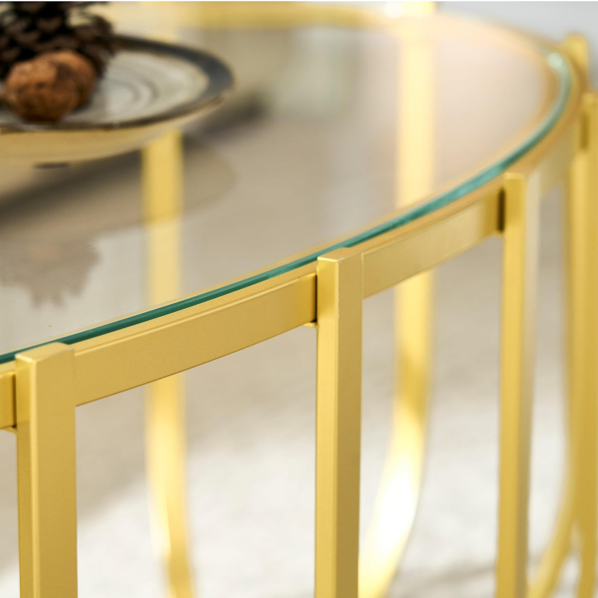 Saint Mossi Gold Round Coffee Table with Clear Glass Top and Glass Shelf