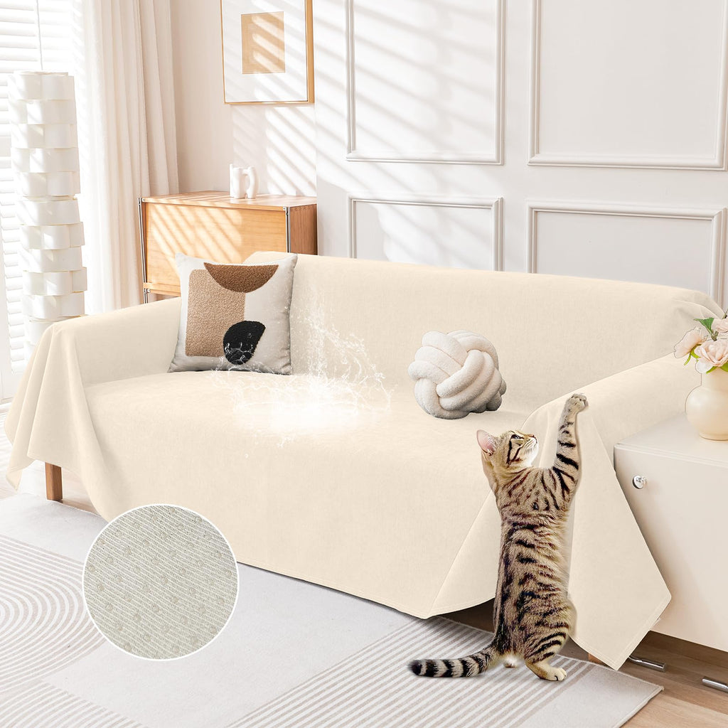 Deep Dream Cat-Scratch Resistant Couch Cover, Waterproof Sofa Cover for 3 Cushion Couch Washable, Pet Friendly Couch Protectors Anti Slip Thickened Sofa Slipcovers for Dogs Pets, 91" x 150", Brown