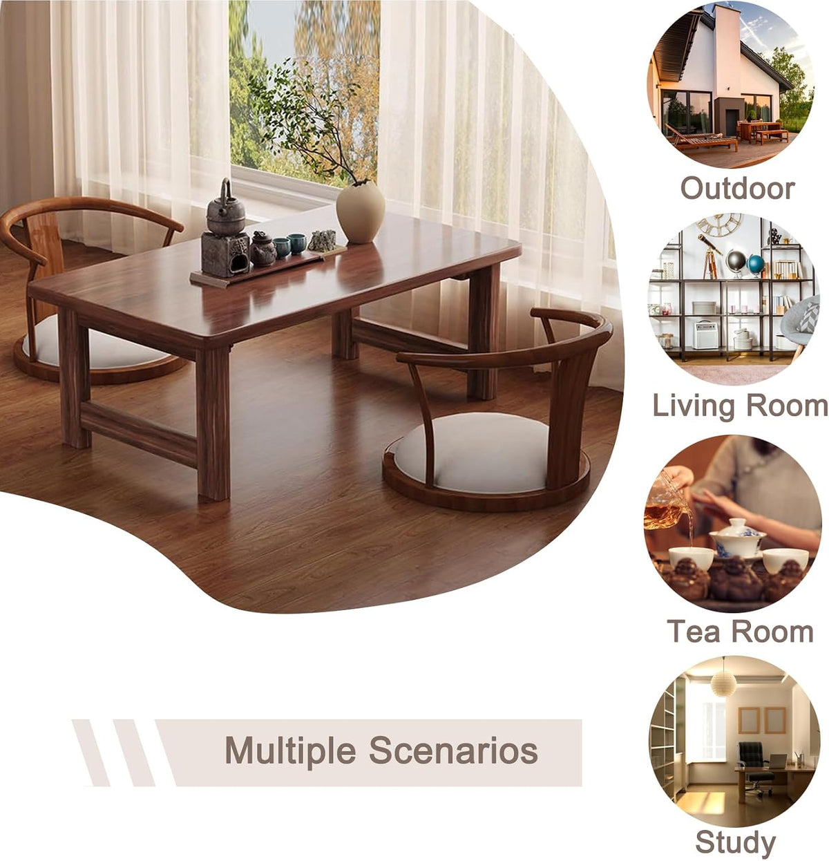 Japanese Folding Coffee Table, Bamboo Foldable Floor Low Tables for Sitting On The Floor, No Assembly Portable Tea Table for Dinning Zen Living Room (31.5"x19"x13.7")