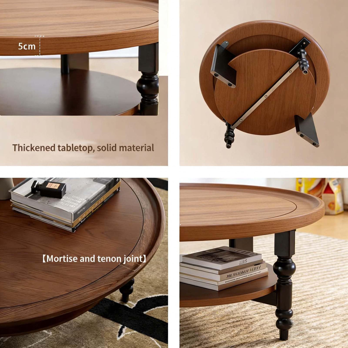 31.5" Round Wood Coffee Table, Mid-Century Modern, Walnut