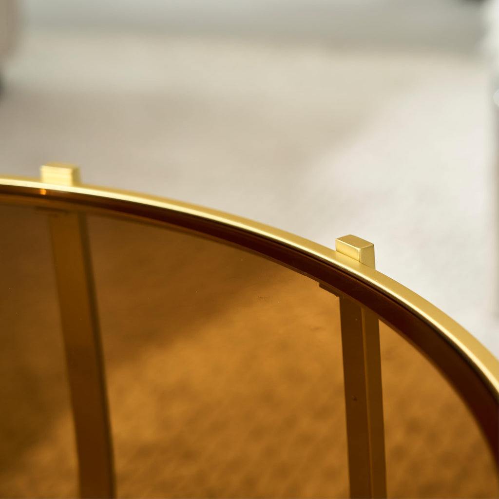Saint Mossi Gold Round Coffee Table with Clear Glass Top and Glass Shelf