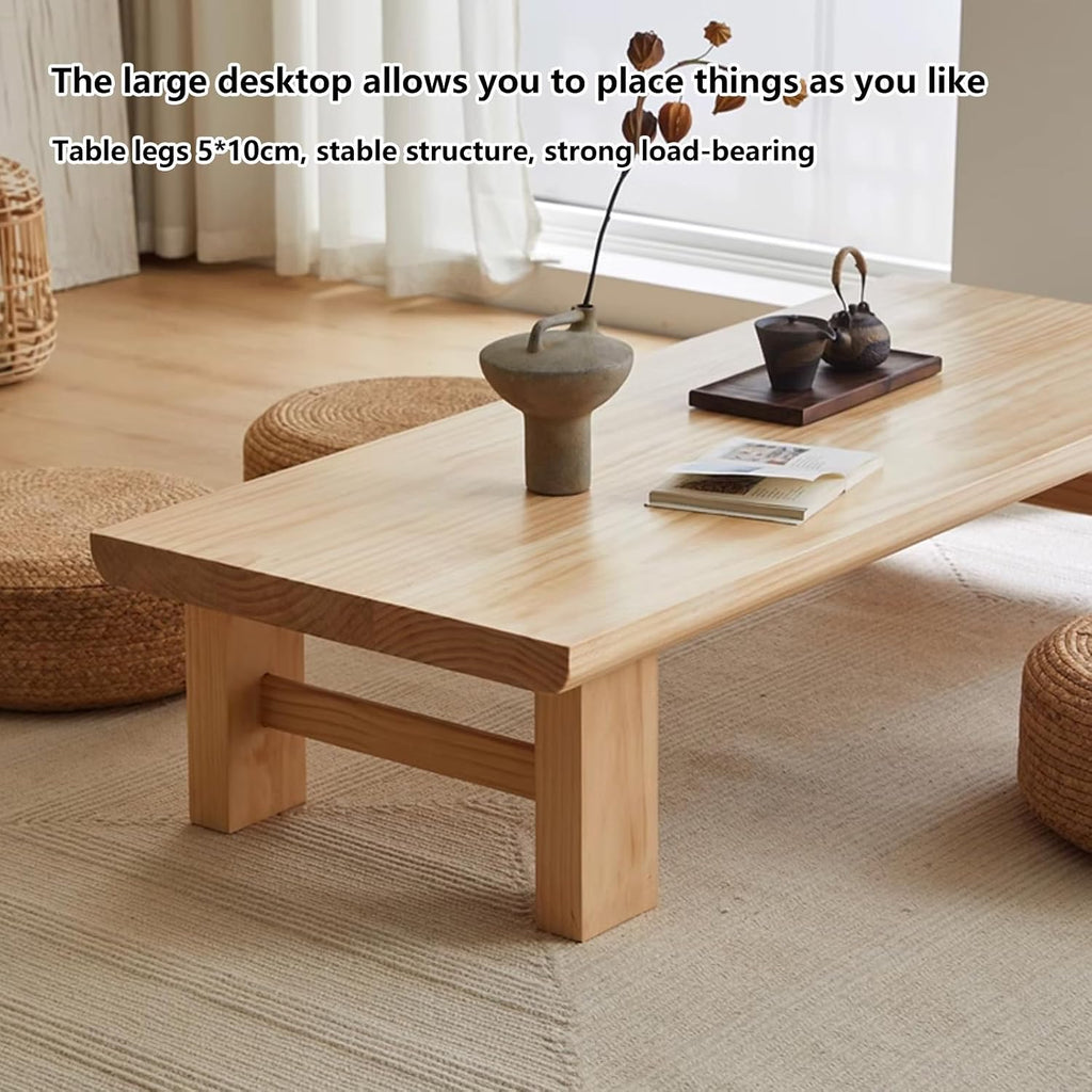 Low Coffee Table for Sitting on The Floor, Japanese Floor Table Solid Wood, Wooden Coffee Table Furniture for Living Room, Reception Rooms, 23.7x14x12in