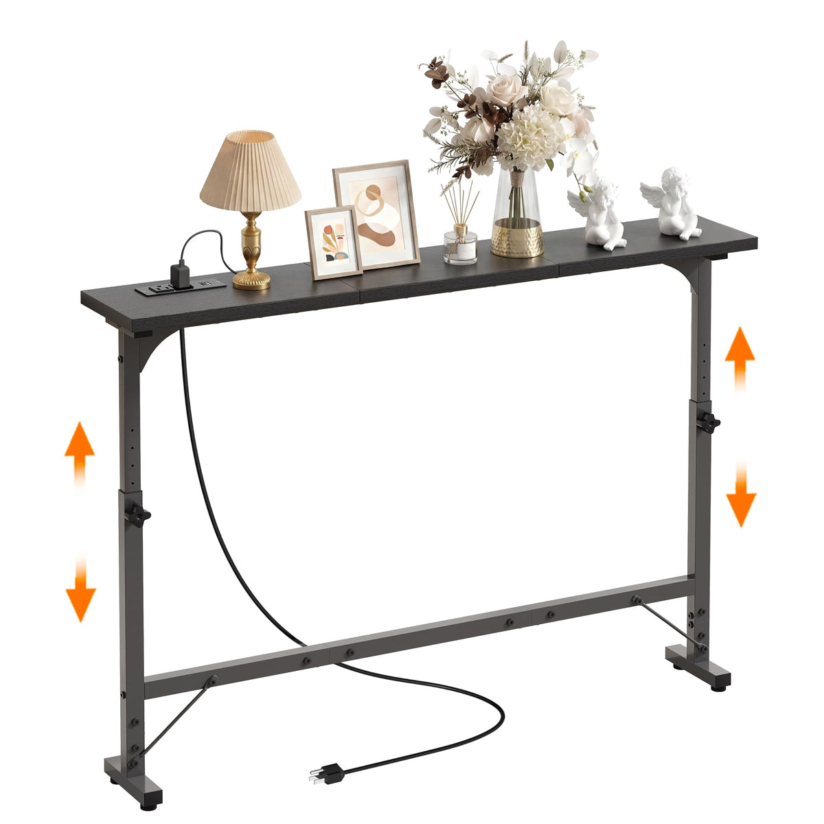 106"-157" Adjustable Length Behind Couch Sofa Table with 3 Power Outlets