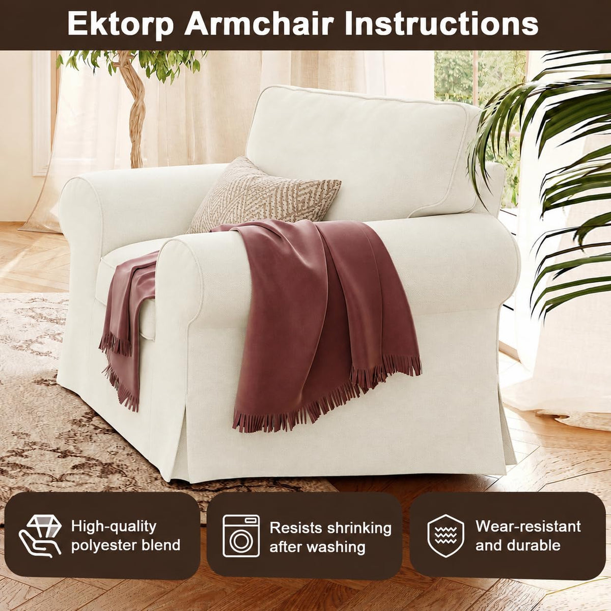 Ektorp 3 Seat Sofa Cover Slipcover Replacement Made for IKEA Ektorp 3 Seat Sofa Cover, Couch Cover Not Include The Sofa Body,Khaki