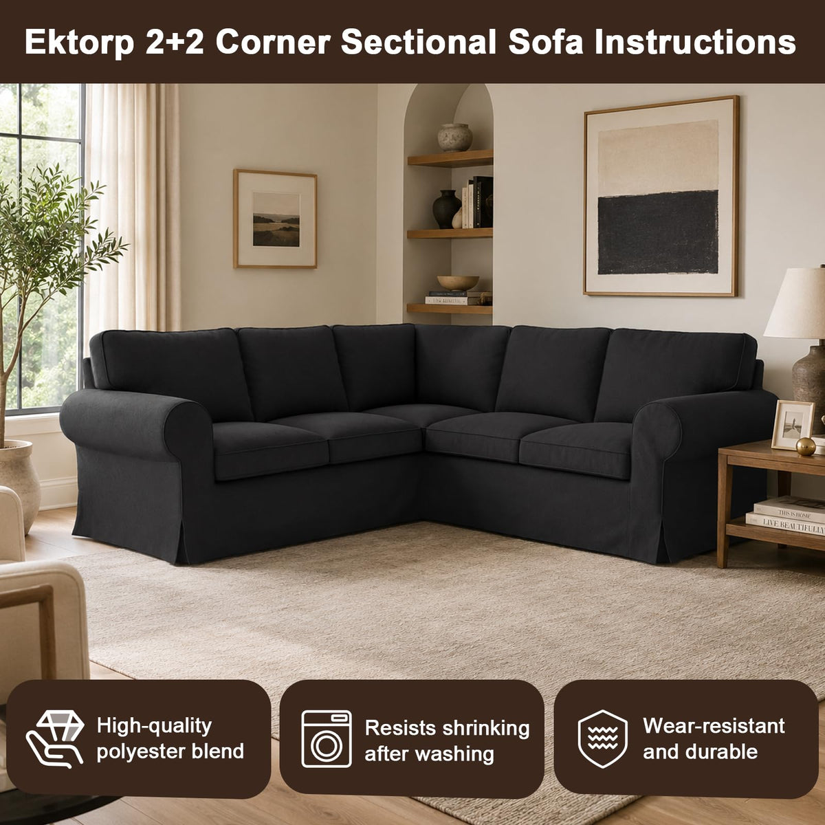Ektorp 3 Seat Sofa Cover Slipcover Replacement Made for IKEA Ektorp 3 Seat Sofa Cover, Couch Cover Not Include The Sofa Body,Khaki
