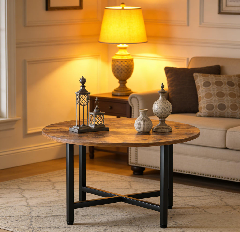 Coffee Tables for Living Room, 27.6" Round Coffee Table, Black Coffee Table
