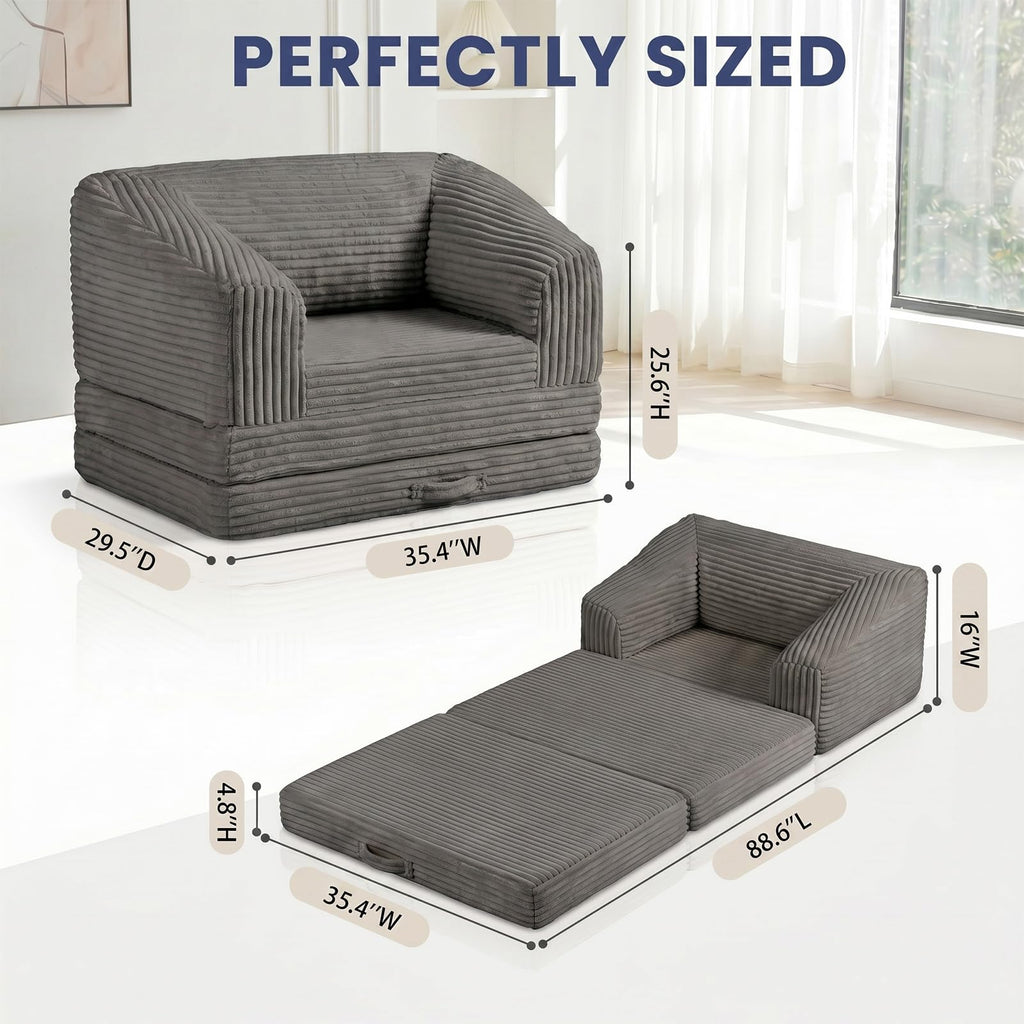 Convertible Folding Sofa Bed, 2-in-1 Single Boneless Sofa with Soft Corduroy & Ultra-Thick Backrest, Foldable Boneless Chair Lounger Sleeper Sofa for Small Apartment, Living Room, Home Office