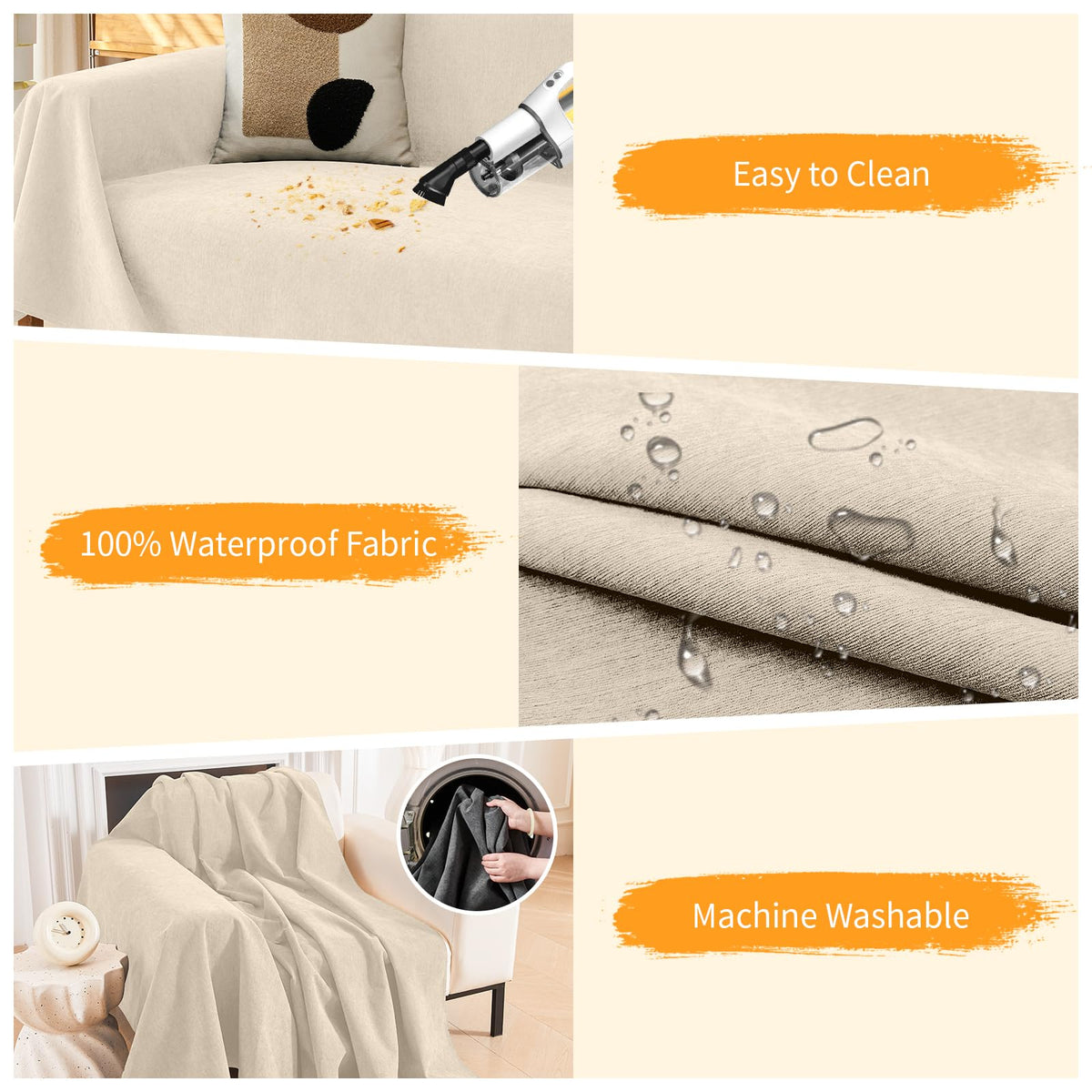 Deep Dream Cat-Scratch Resistant Couch Cover, Waterproof Sofa Cover for 3 Cushion Couch Washable, Pet Friendly Couch Protectors Anti Slip Thickened Sofa Slipcovers for Dogs Pets, 91" x 150", Brown