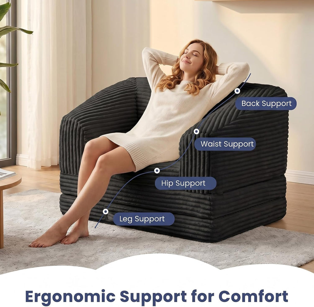 Convertible Folding Sofa Bed, 2-in-1 Single Boneless Sofa with Soft Corduroy & Ultra-Thick Backrest, Foldable Boneless Chair Lounger Sleeper Sofa for Small Apartment, Living Room, Home Office