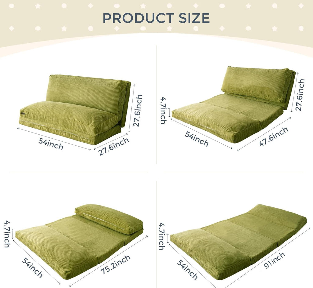 MAXYOYO Folding Sofa Bed, Extra Thick and Long Floor Sofa Convertible Chair with Washable Cover, Floor Couch Lounge Bean Bag Bed for Living Room, Dark Grey, 54x91 Inch