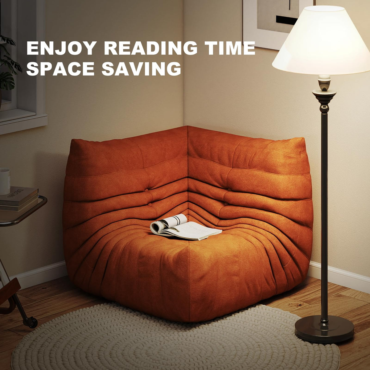 Full Foam 3-Seater Sofa, Bean Bag Floor Couch for Adults, Waterproof Fabric