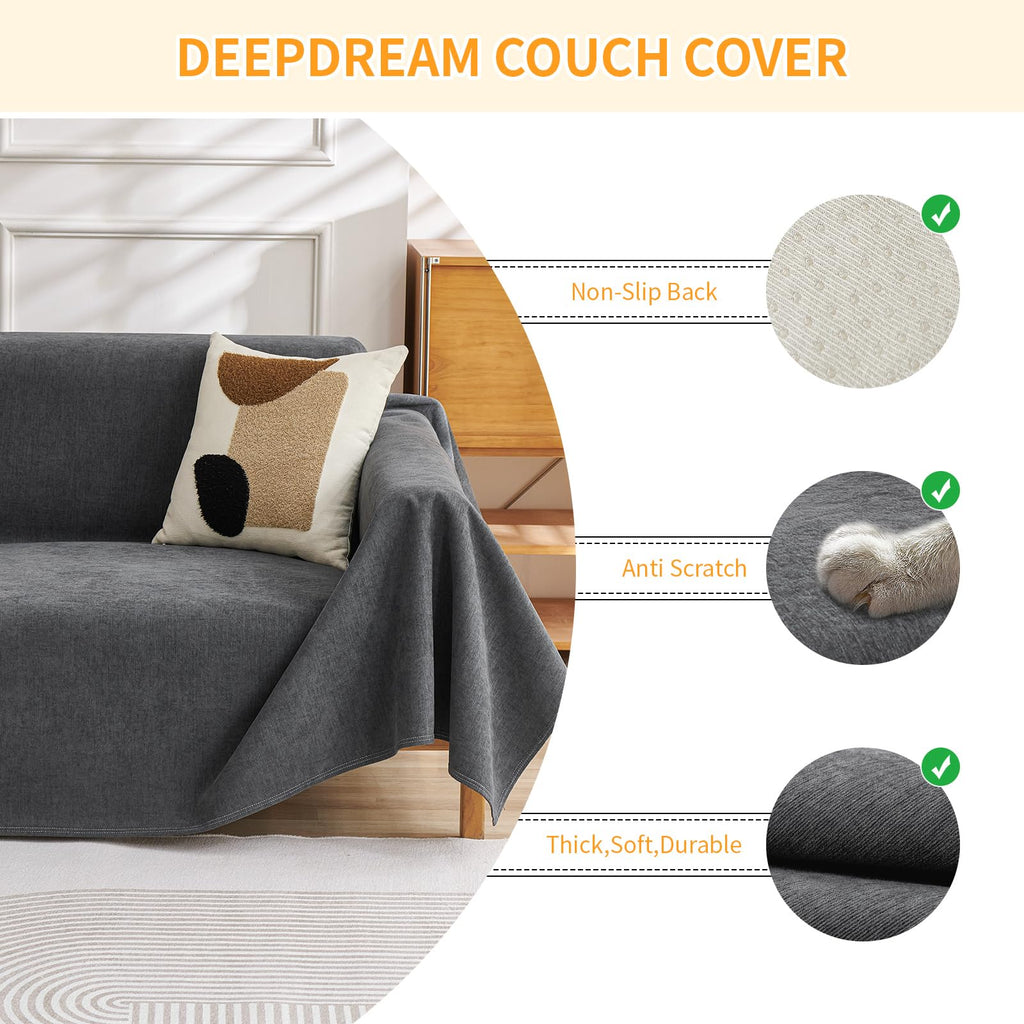 Deep Dream Cat-Scratch Resistant Couch Cover, Waterproof Sofa Cover for 3 Cushion Couch Washable, Pet Friendly Couch Protectors Anti Slip Thickened Sofa Slipcovers for Dogs Pets, 91" x 150", Brown