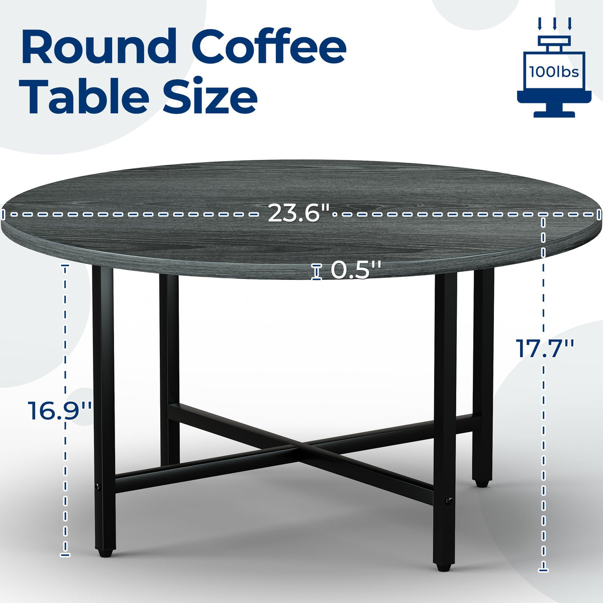 Coffee Tables for Living Room, 27.6" Round Coffee Table, Black Coffee Table