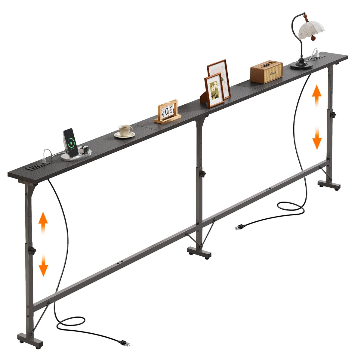 106"-157" Adjustable Length Behind Couch Sofa Table with 3 Power Outlets