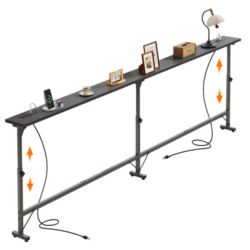 106"-157" Adjustable Length Behind Couch Sofa Table with 3 Power Outlets