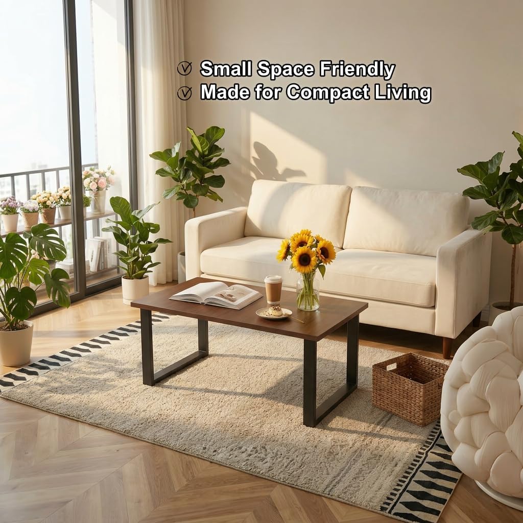 Walnut Folding Coffee Table, No Assembly Required for Small Spaces,35.5In