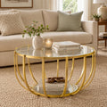 Saint Mossi Gold Round Coffee Table with Clear Glass Top and Glass Shelf