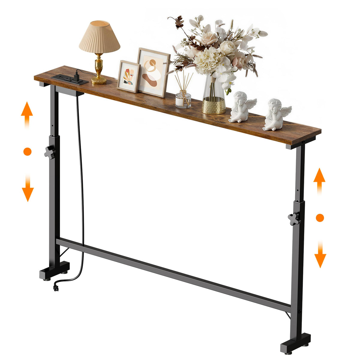 106"-157" Adjustable Length Behind Couch Sofa Table with 3 Power Outlets