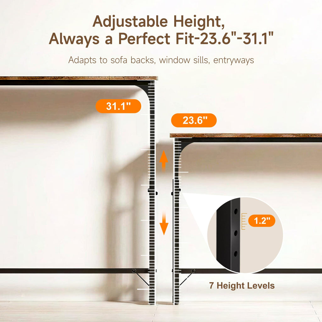 106"-157" Adjustable Length Behind Couch Sofa Table with 3 Power Outlets
