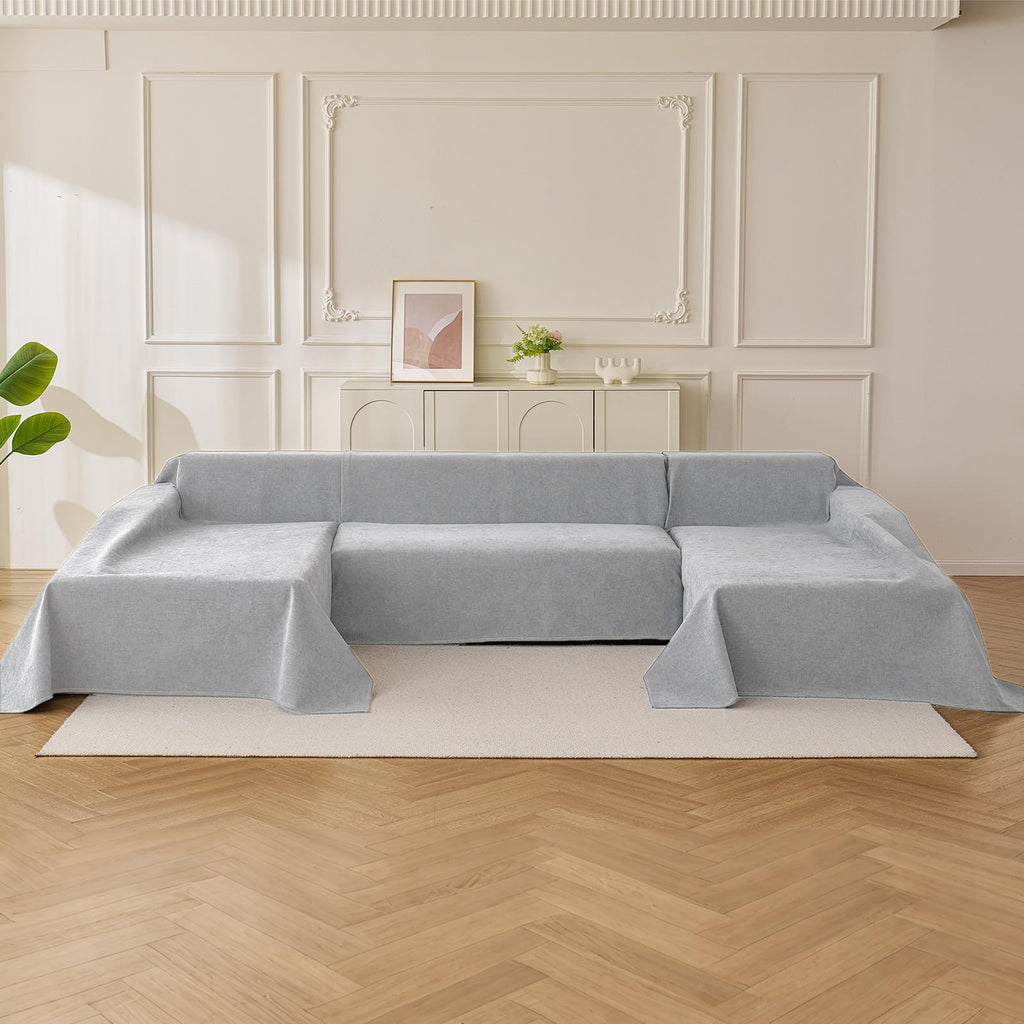 Deep Dream Sectional Couch Covers U Shape, 3 Pieces Waterproof Sofa Cover for Sectional Sofa, Non Slip U Shaped Couch Cover with Chaise Lounge for Dogs Pets, Dark Grey (2PCS 110"x63" + 1PCS 90"x71")