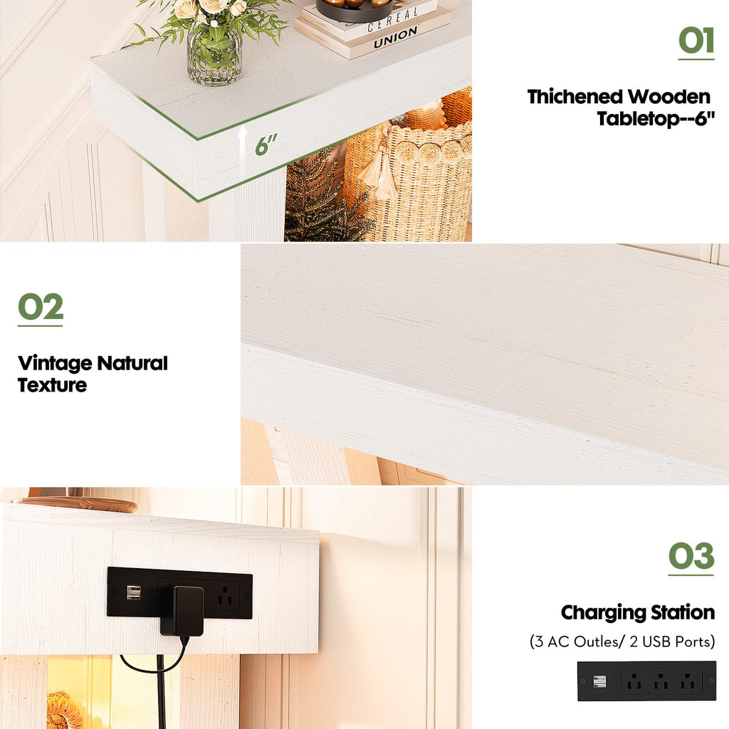 Unikito 63" Console Table with Sensor Light & AC Outlets with USB-C Ports