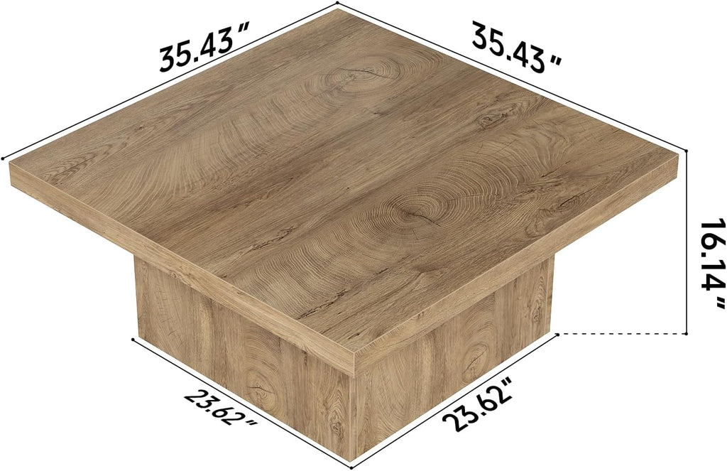 Square Coffee Table,Wooden Living Room Table,Center Table with a Large Tabletop,35.4" x 35.4",for Small Spaces, Apartments, Living Rooms, Vintage Brown