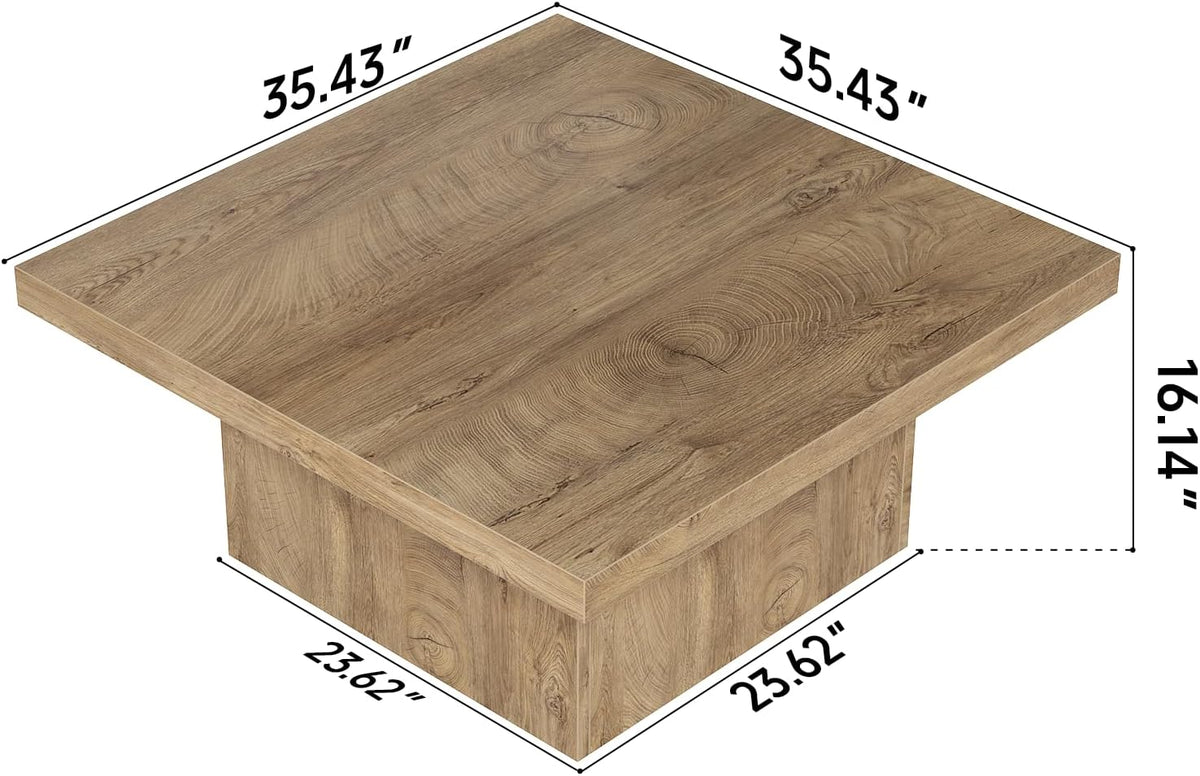Square Coffee Table,Wooden Living Room Table,Center Table with a Large Tabletop,35.4" x 35.4",for Small Spaces, Apartments, Living Rooms, Vintage Brown