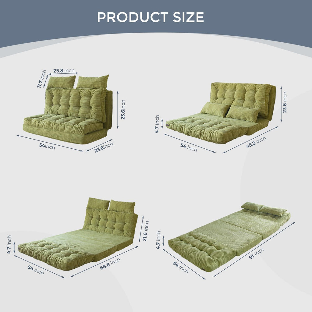 MAXYOYO Folding Sofa Bed, Extra Thick and Long Floor Sofa Convertible Chair with Washable Cover, Floor Couch Lounge Bean Bag Bed for Living Room, Dark Grey, 54x91 Inch
