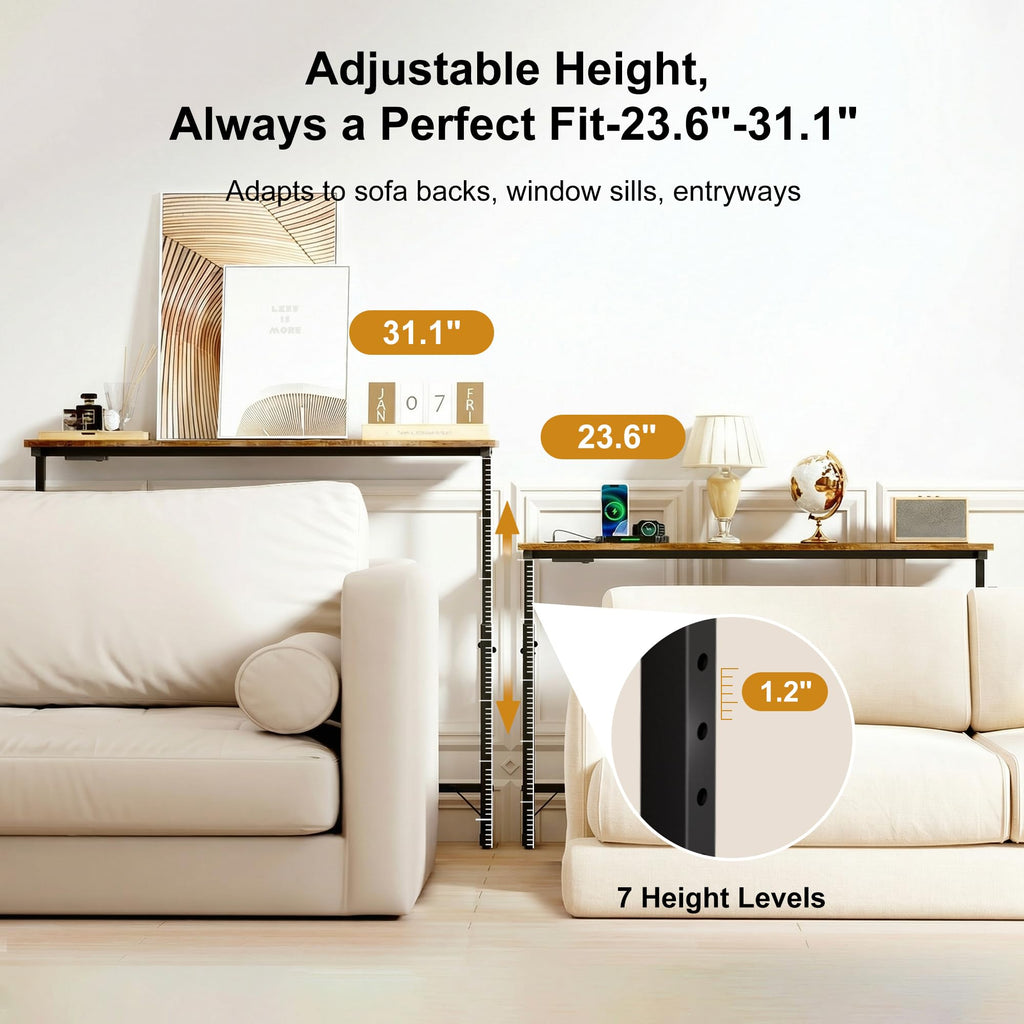 106"-157" Adjustable Length Behind Couch Sofa Table with 3 Power Outlets
