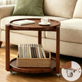 Taitiy Rolling Side Table with Wheels, Small Solid Wood Round End Table