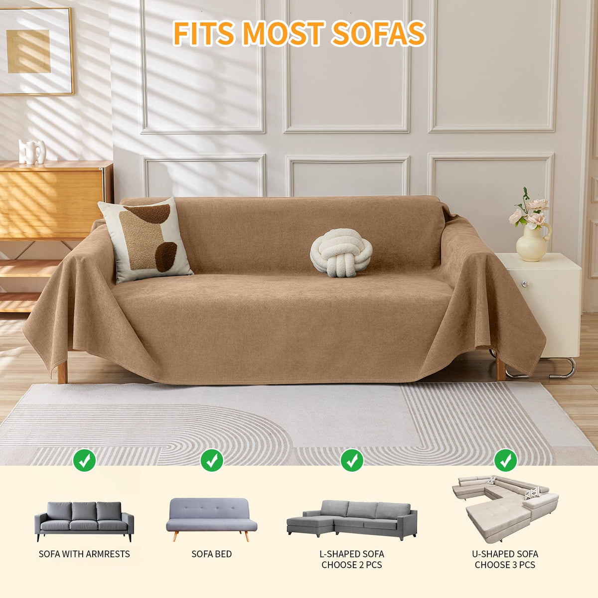 Deep Dream Cat-Scratch Resistant Couch Cover, Waterproof Sofa Cover for 3 Cushion Couch Washable, Pet Friendly Couch Protectors Anti Slip Thickened Sofa Slipcovers for Dogs Pets, 91" x 150", Brown
