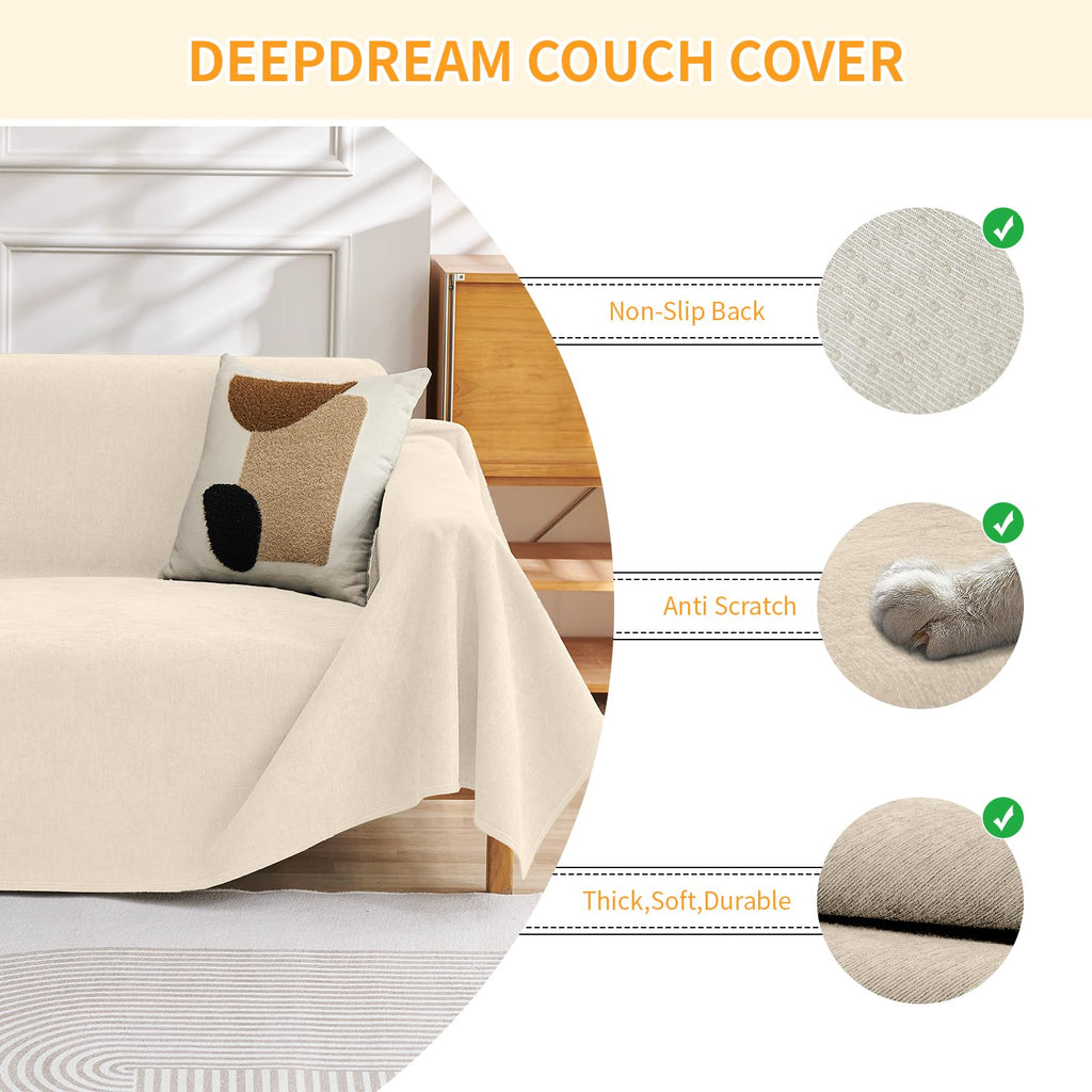 Deep Dream Cat-Scratch Resistant Couch Cover, Waterproof Sofa Cover for 3 Cushion Couch Washable, Pet Friendly Couch Protectors Anti Slip Thickened Sofa Slipcovers for Dogs Pets, 91" x 150", Brown