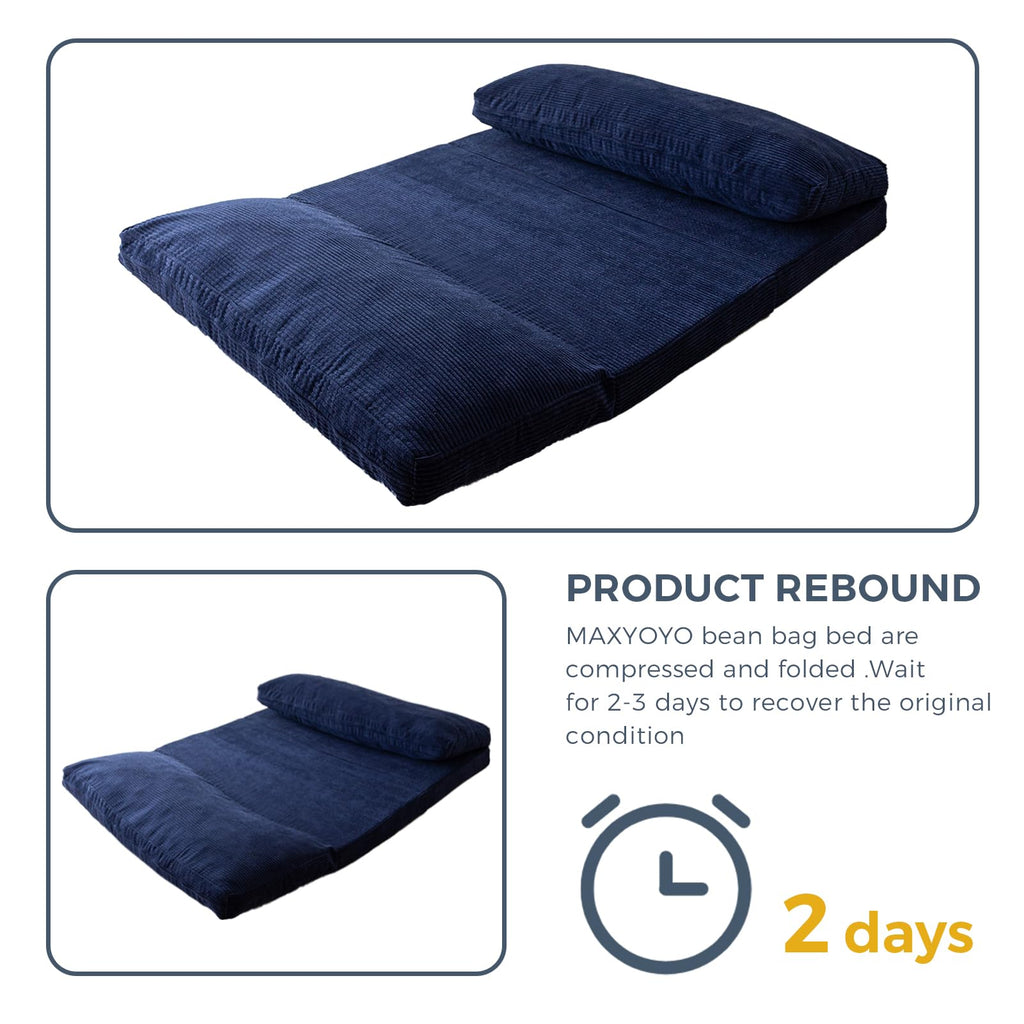 MAXYOYO Folding Sofa Bed, Extra Thick and Long Floor Sofa Convertible Chair with Washable Cover, Floor Couch Lounge Bean Bag Bed for Living Room, Dark Grey, 54x91 Inch