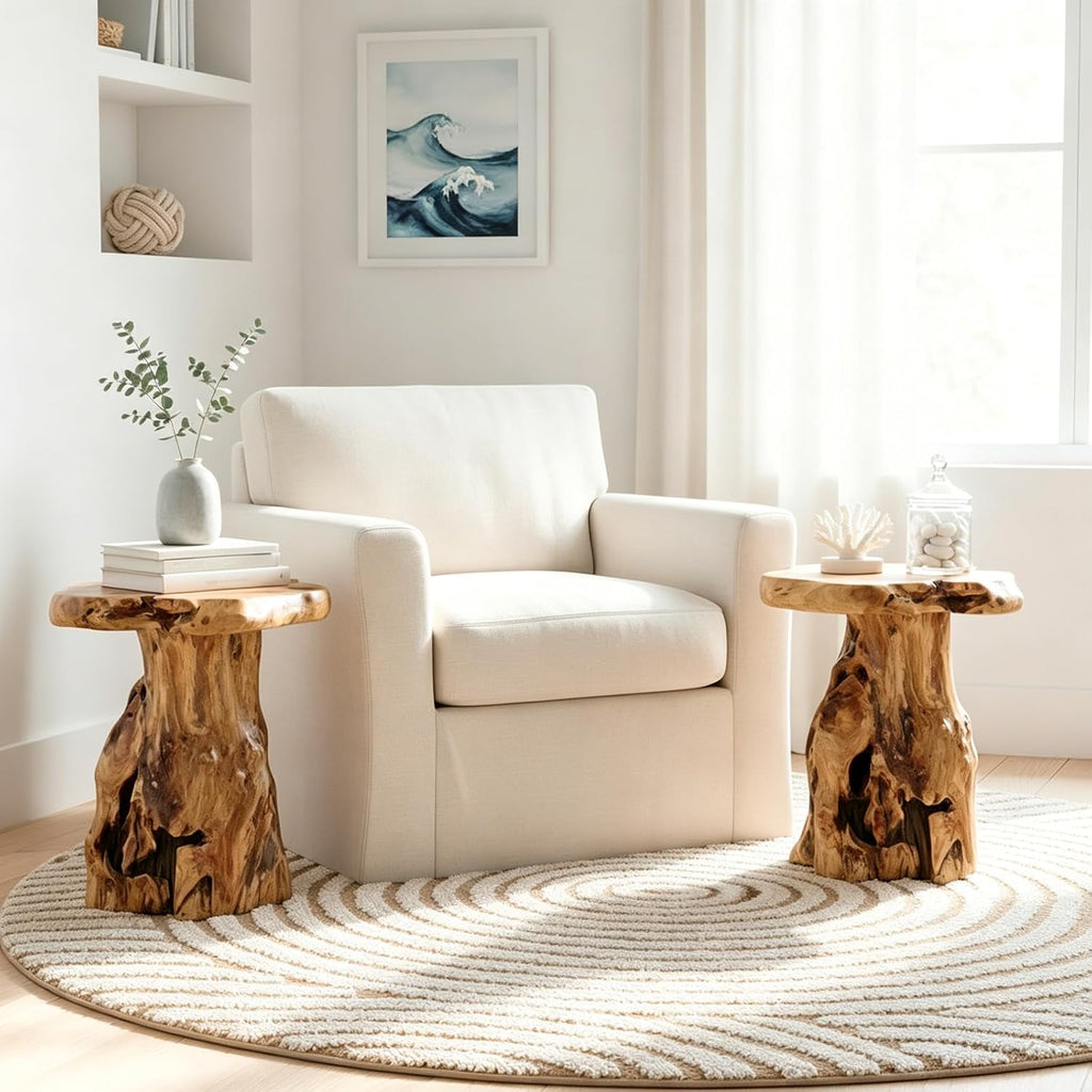 WELLAND Solid Wood Pedestal End Table, 19" H Rustic Accent Table
