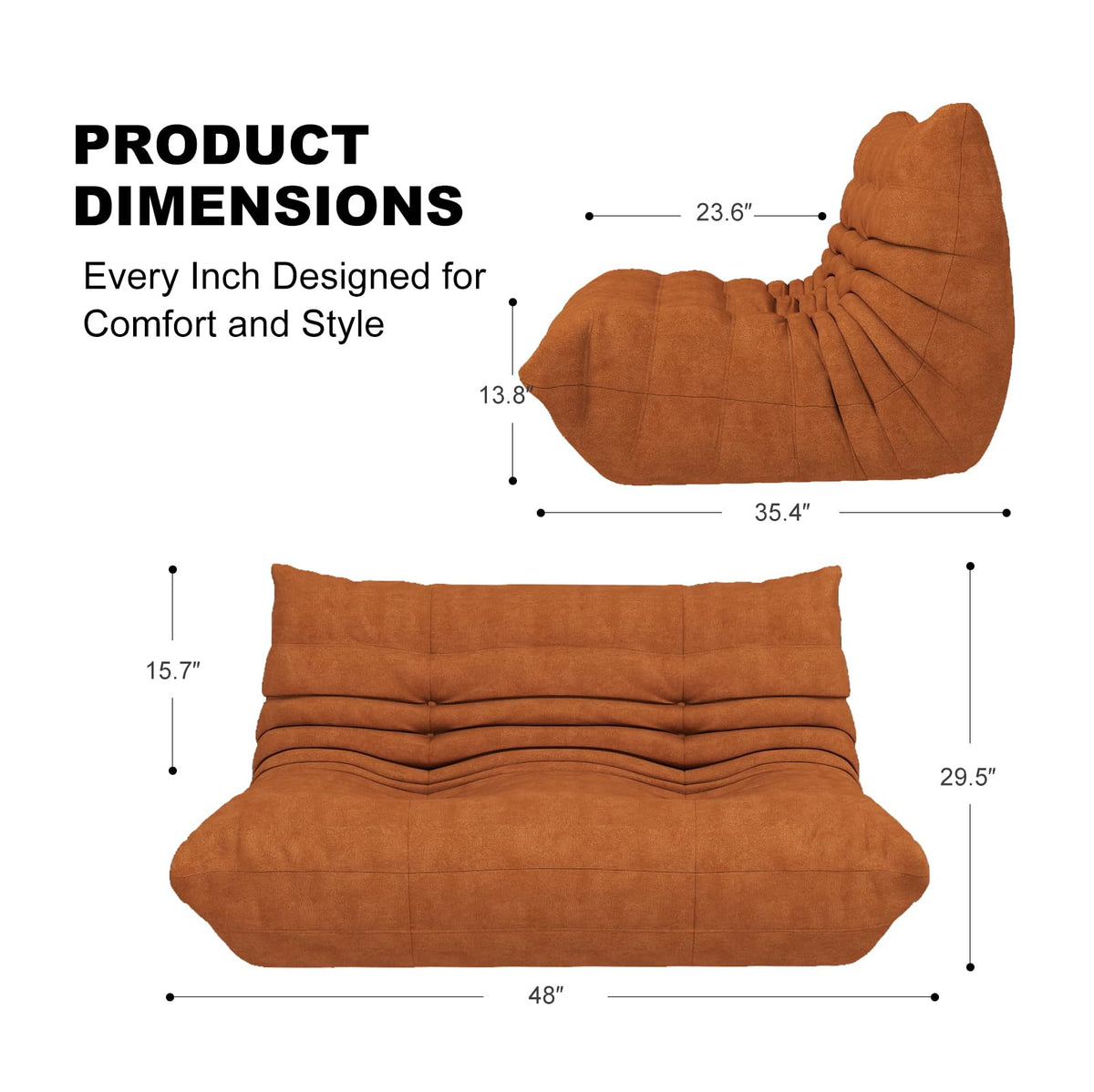 Full Foam 3-Seater Sofa, Bean Bag Floor Couch for Adults, Waterproof Fabric