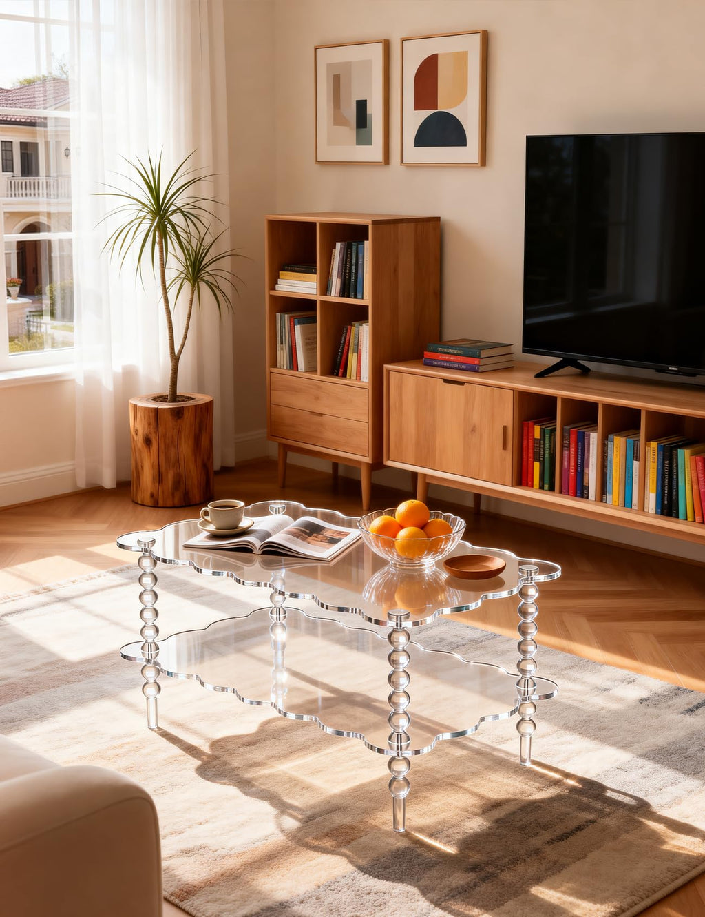 Acrylic Coffee Table, 2-Tier Living Room Table with Storage, Center Table Mid-Modern Century for Living Room, Easy to Assemble (Green, 37.8âÃ23.6âÃ15.7â)