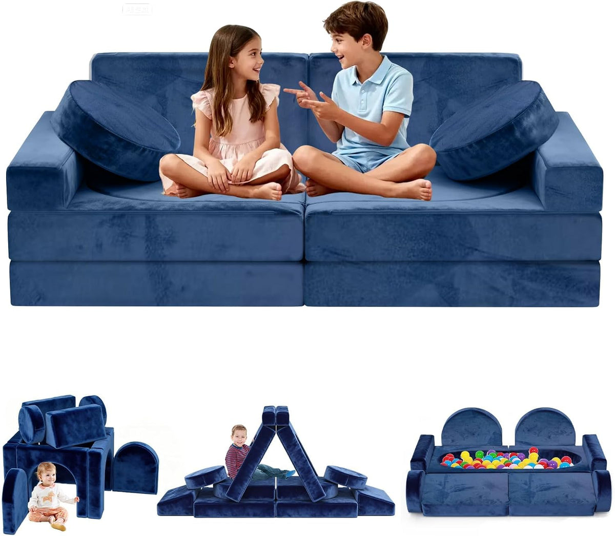 12pcs Modular Kids Play Couch, Convertible Toddler Sectional Sofa