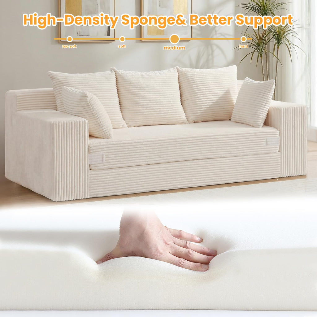 55" Small Boneless Couch, 3-in-1 Boneless Loveseat Sleeper Sofa Bed Convertible Sofa Bed with 4 Pillows, Black Corduroy Boneless Couch for Living Room, Guest Room, Small Space, No Assembly Required