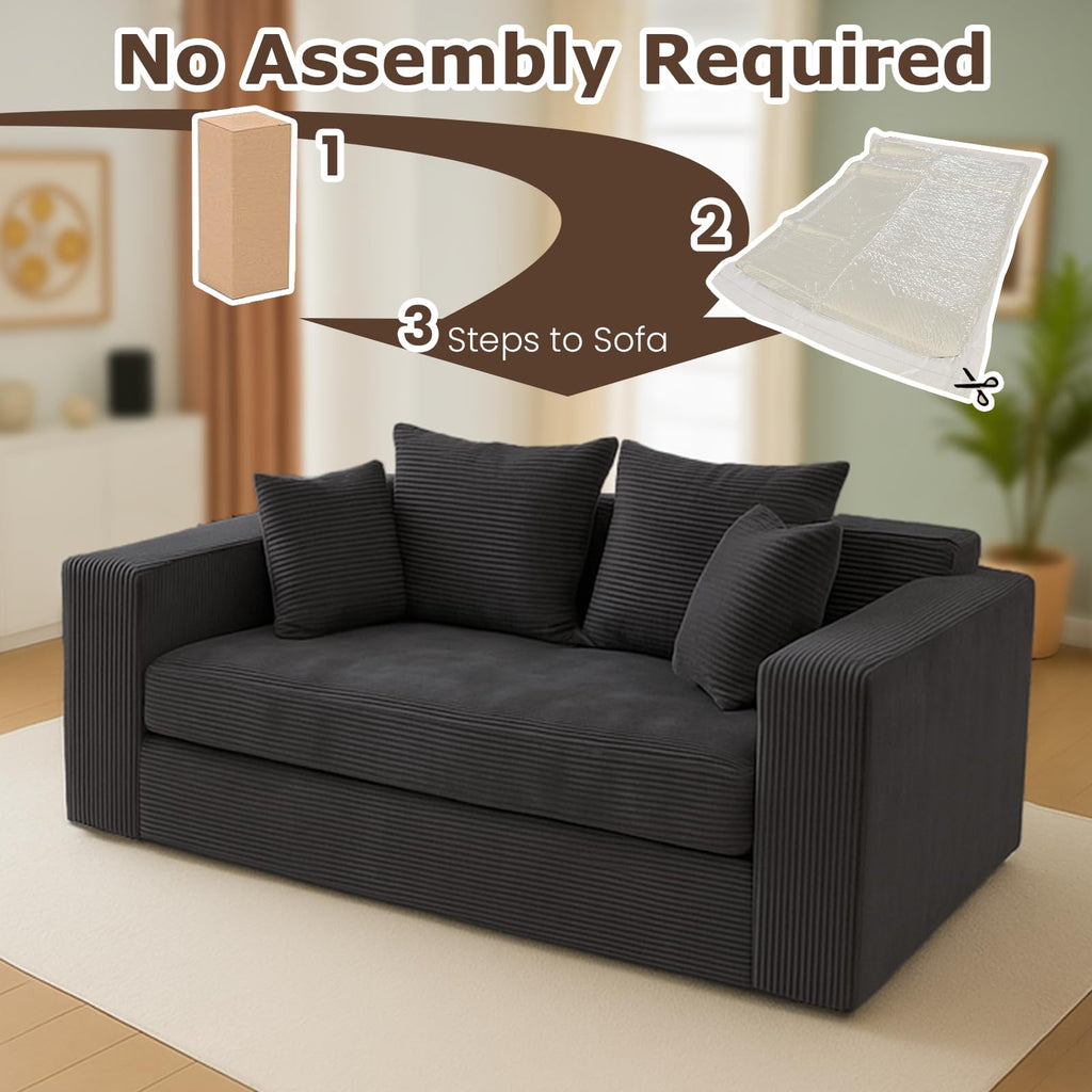 cidludto Convertible Sofa Bed, 3 in 1 Loveseat Folding Couch Bed Foldable - Chaise Lounge Chair & Floor Futon Sofa, Corduroy Pull Out Sofa Bed with 4 Pillows for Living Room, Beige