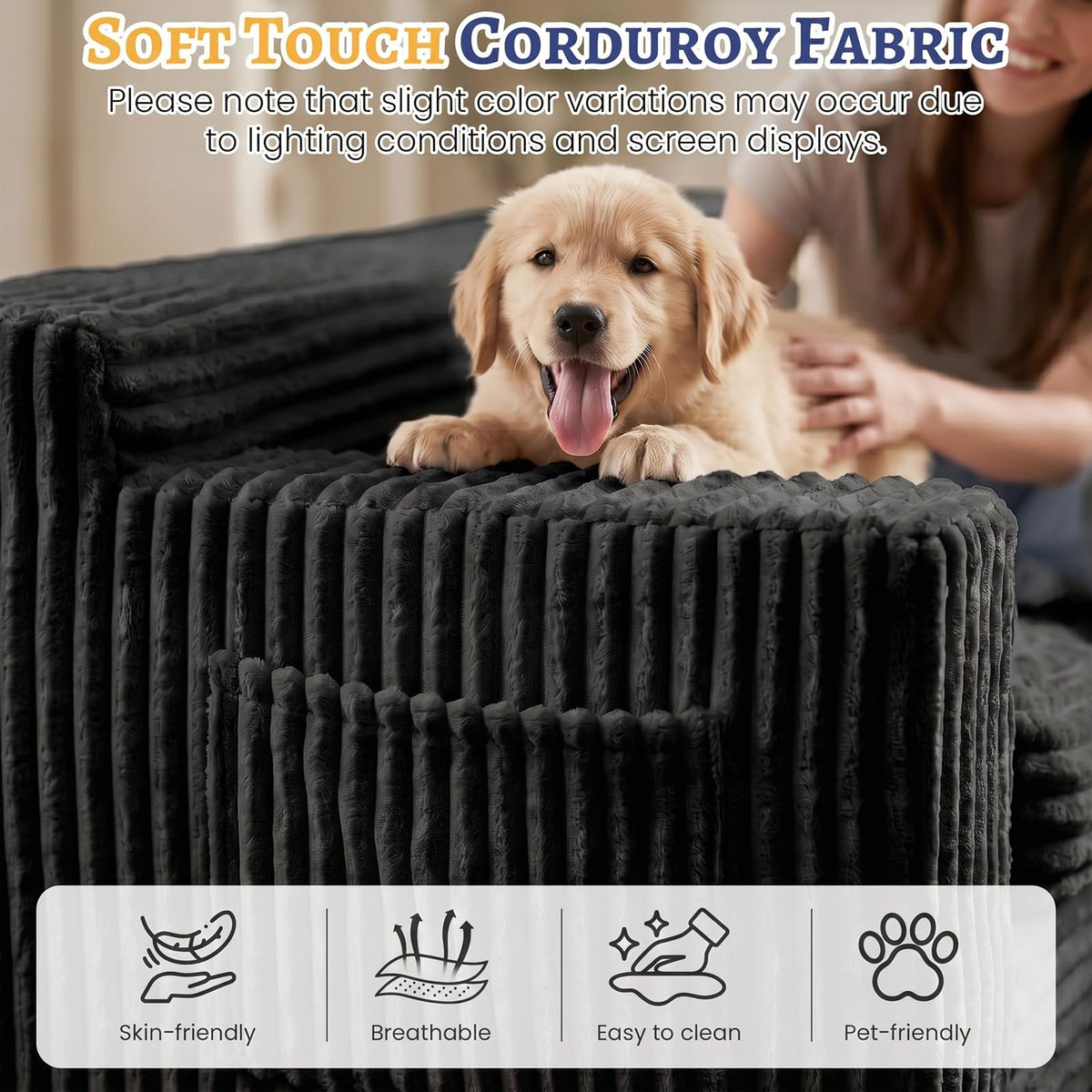 Boneless Couch, Cloud Loveseat Sofa Corduroy Couch in a Box, Upholstered Boneless 3 Seater Couch for Living Room Bedroom Office Apartment